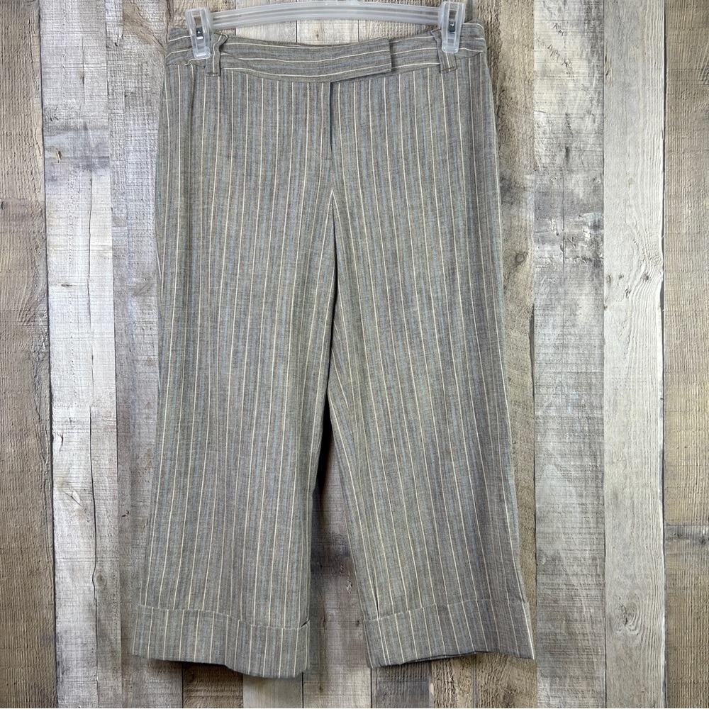 Cato Size 8 Tan Capris with White & Blue Pin Stripes with a Sewn Made Cu…